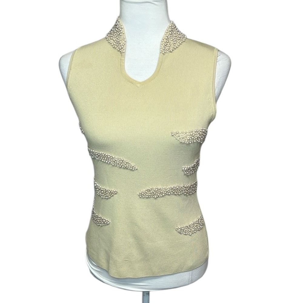 Tessori Cream Pearl Beaded Sweater